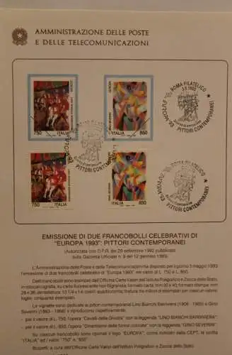 Ministerblatt Italien 1993; EUROPA, CEPT, ETB, Ersttagsblatt