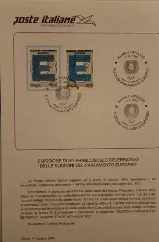 Ministerblatt Italien 1994; Wahl zum EUROPA-Parlament; ETB; Ersttagsblatt
