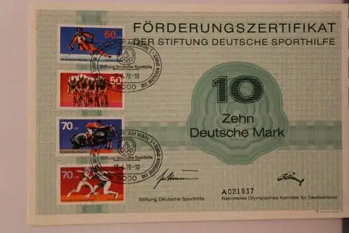 Für den Sport 1978; Förderungszertifikat der Sporthilfe; Berlin und BRD