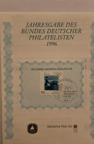 BRD; Jahresgabe des BDPh 1996: Gedenkblatt Nr. 18;  100 Jahre Olympia-Philatelie