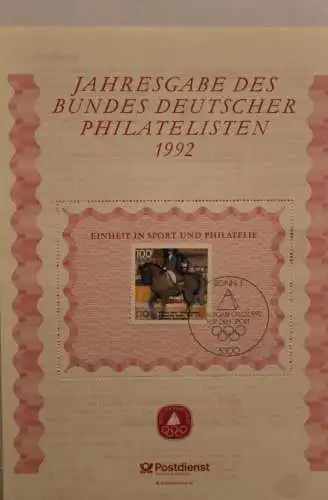 BRD; Jahresgabe des BDPh 1992: Gedenkblatt Nr. 14; Sport und Philatelie