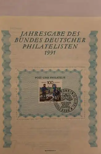 BRD; Jahresgabe des BDPh 1991: Gedenkblatt Nr. 13; Post und Philatelie