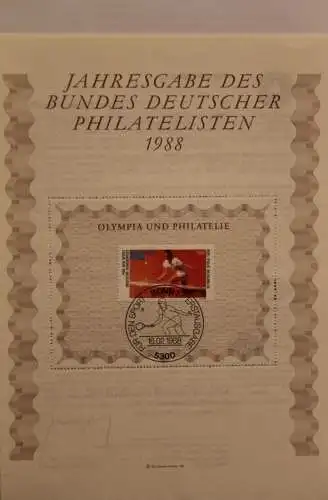 BRD; Jahresgabe des BDPh 1988: Gedenkblatt Nr. 10; Olympia und Philatelie