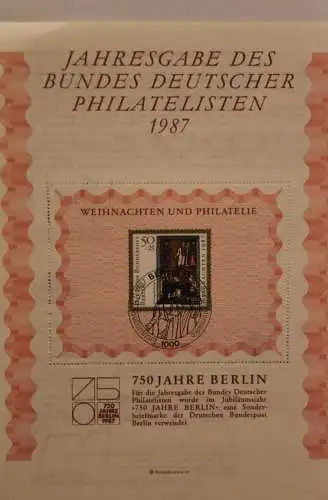 BRD; Jahresgabe des BDPh 1987: Gedenkblatt Nr. 9; Weihnachten und Philatelie