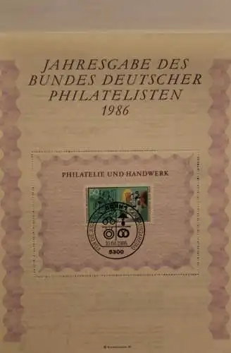 BRD; Jahresgabe des BDPh 1986: Gedenkblatt Nr. 8; Philatelie und Handwerk