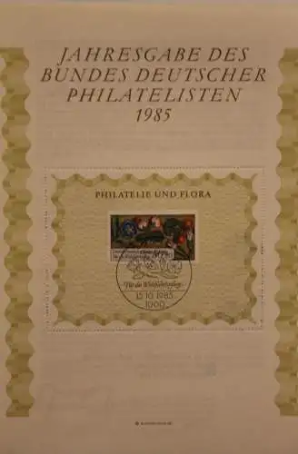 BRD; Jahresgabe des BDPh 1985: Gedenkblatt Nr. 7; Philatelie und Flora