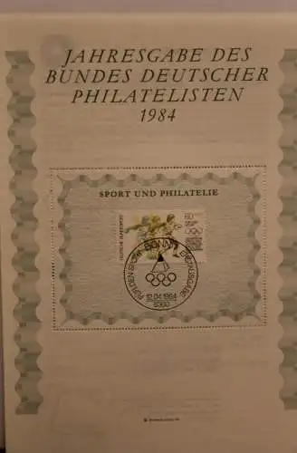 BRD; Jahresgabe des BDPh 1984: Gedenkblatt Nr. 6; Sport und Philatelie