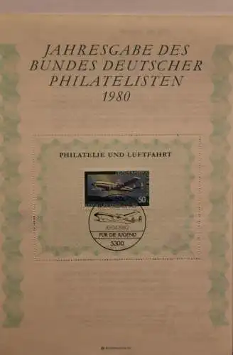 BRD; Jahresgabe des BDPh 1980: Gedenkblatt Nr. 2; Philatelie und Luftfahrt