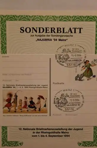 BRD; Sonderblatt,Erinnerungsblatt,Gedenkblatt: NAJUBRIA '94 Mainz