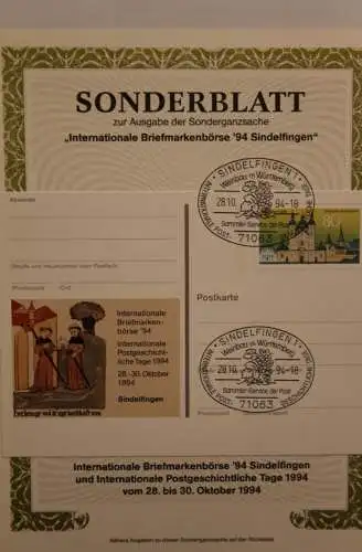 BRD; Sonderblatt,Erinnerungsblatt,Gedenkblatt: Intern. Briefmarkenbörse Sindelfingen '94