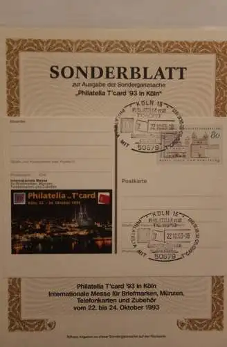 BRD; Sonderblatt,Erinnerungsblatt,Gedenkblatt: Philatelia T'card 93 Köln