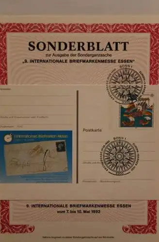 BRD; Sonderblatt,Erinnerungsblatt,Gedenkblatt:Intern. Briefmarken-Messe Essen 1992