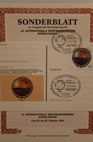 BRD; Sonderblatt,Erinnerungsblatt,Gedenkblatt:Intern. Briefmarken-Börse 1992 Sindelfingen;500 Jahre Amerika