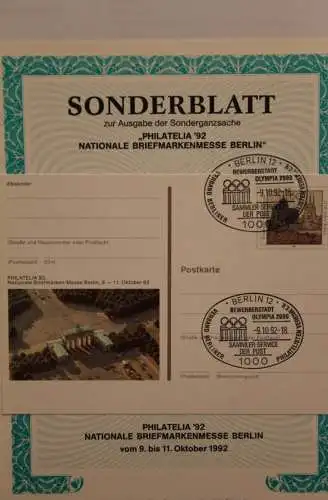 BRD; Sonderblatt,Erinnerungsblatt,Gedenkblatt: PHILATELIA '92 Berlin