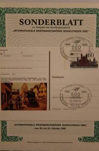 BRD; Sonderblatt,Erinnerungsblatt,Gedenkblatt: Intern. Briefmarken-Börse Sindelfingen 1990