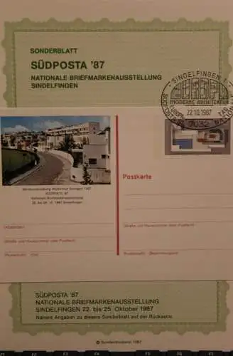 BRD; Sonderblatt,Erinnerungsblatt,Gedenkblatt: SÜDPOSTA '87, Sindelfingen