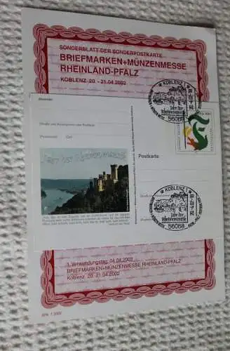 BRD Briefmarken + Münzenmesse Rheinland-Pfalz Koblenz 2002, Ersttagsblatt mit Ganzsache