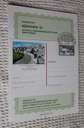 BRD Südposta 87 Sindelfingen, Ersttagsblatt mit Ganzsache