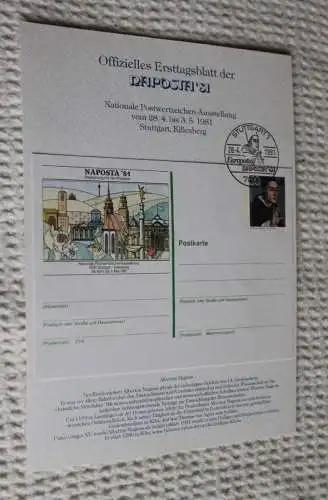 BRD NAPOSTA 81 Stuttgart, Ersttagsblatt mit Ganzsache