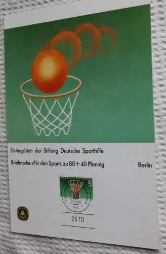 BRD;Sonderblatt,Erstagsblatt,Gedenkblatt Deutsche Sporthilfe: "Für den Sport", Berlin 1985; Basketball