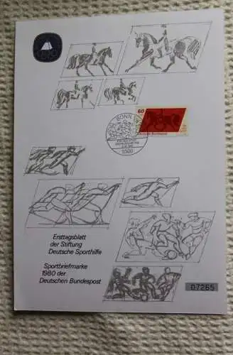 BRD;Sonderblatt,Erstagsblatt,Gedenkblatt Deutsche Sporthilfe: "Für den Sport", BRD 1980; Dressurreiten
