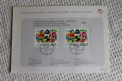 Schweiz - Frankreich; 1988, Jean Tinguely, Schweiz / Frankreich, Ersttagsblatt Nr. 398 a; ESST