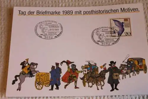 BRD; Sonderblatt,Erinnerungsblatt,Gedenkblatt: Tag der Briefmarke 1989; SST Fallingbostel; Posthistorische Motive