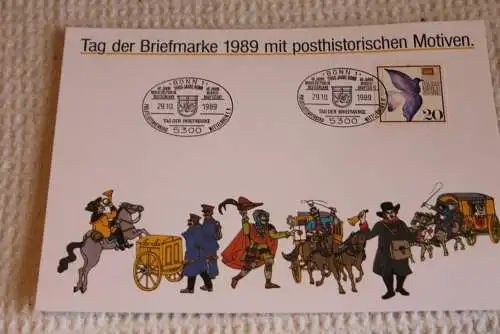 BRD; Sonderblatt,Erinnerungsblatt,Gedenkblatt: Tag der Briefmarke 1989; SST Bonn; Posthistorische Motive