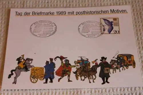 BRD; Sonderblatt,Erinnerungsblatt,Gedenkblatt: Tag der Briefmarke 1989; SST Bad Schwartau; Posthistorische Motive