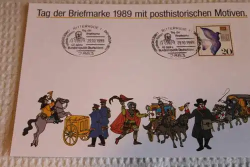 BRD; Sonderblatt,Erinnerungsblatt,Gedenkblatt: Tag der Briefmarke 1989; SST Ritterhude; Posthistorische Motive