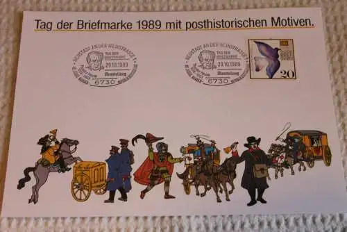 BRD; Sonderblatt,Erinnerungsblatt,Gedenkblatt: Tag der Briefmarke 1989; SST Neustadt; Posthistorische Motive