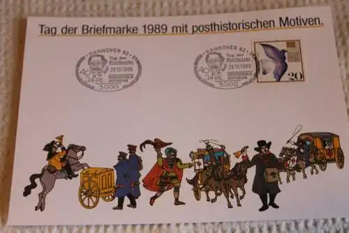 BRD; Sonderblatt,Erinnerungsblatt,Gedenkblatt: Tag der Briefmarke 1989; SST Hannover; Posthistorische Motive