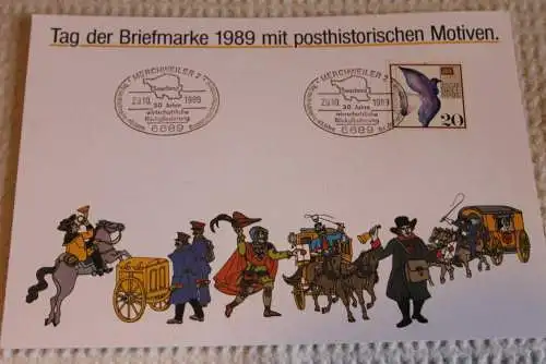 BRD; Sonderblatt,Erinnerungsblatt,Gedenkblatt: Tag der Briefmarke 1989; SST Merchweiler; Posthistorische Motive
