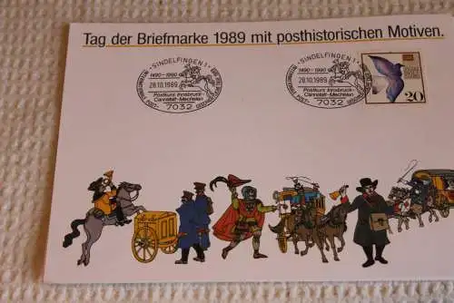 BRD; Sonderblatt,Erinnerungsblatt,Gedenkblatt: Tag der Briefmarke 1989; SST Sindelfingen; Posthistorische Motive