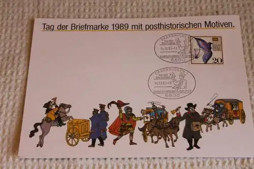 BRD; Sonderblatt,Erinnerungsblatt,Gedenkblatt: Tag der Briefmarke 1989; SST Saarbrücken; Posthistorische Motive