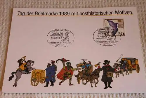 BRD; Sonderblatt,Erinnerungsblatt,Gedenkblatt: Tag der Briefmarke 1989; SST Schweinfurt; Posthistorische Motive