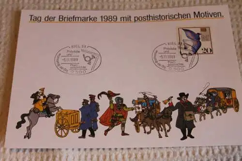 BRD; Sonderblatt,Erinnerungsblatt,Gedenkblatt: Tag der Briefmarke 1989; SST Kiel; Posthistorische Motive