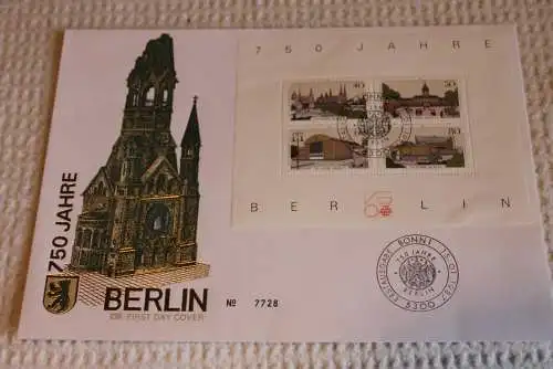 750 Jahre Berlin; MiNr. Block 8; FDC;  ESST Bonn