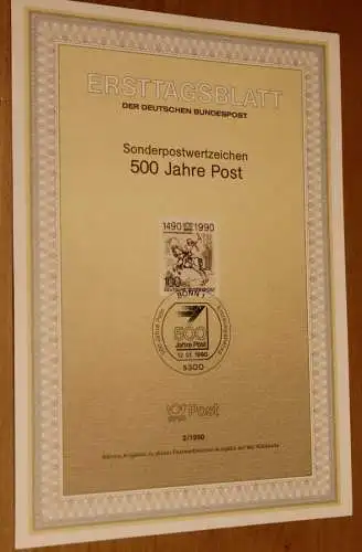 BRD; Europäische Postverbindungen; 500 Jahre Post, Ersttagsblatt, Bonn 1990