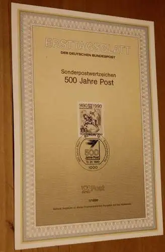 BRD; Europäische Postverbindungen; 500 Jahre Post, Ersttagsblatt, Berlin 1990