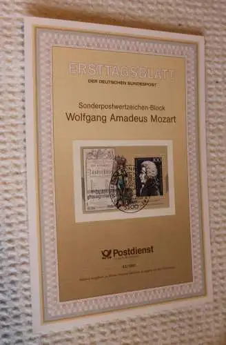 BRD; Mozart, Ersttagsblatt, 1991