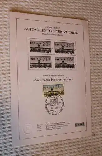 Berlin; ATM-Schwarzdruckblatt, 1988, 2 leichte Knicke; Sonderpreis