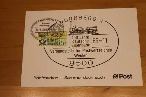 BRD;Sonderblatt,Erinnerungsblatt,Gedenkblatt:150 Jahre deutsche Eisenbahn, 1985 SST Nürnberg