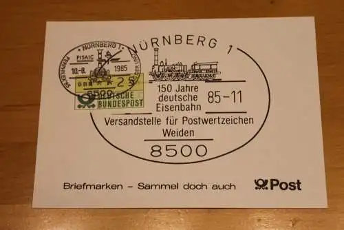 BRD;Sonderblatt,Erinnerungsblatt,Gedenkblatt:150 Jahre deutsche Eisenbahn, 1985 SST Nürnberg