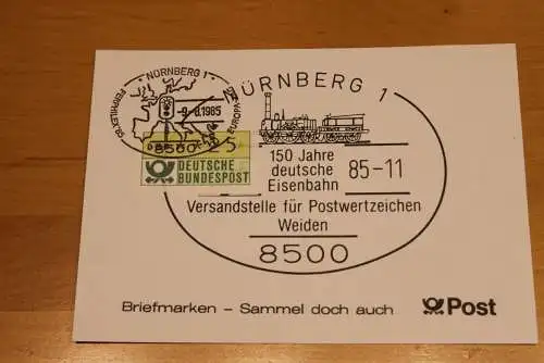 BRD;Sonderblatt,Erinnerungsblatt,Gedenkblatt:150 Jahre deutsche Eisenbahn, 1985 SST Nürnberg