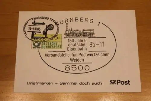 BRD;Sonderblatt,Erinnerungsblatt,Gedenkblatt:150 Jahre deutsche Eisenbahn, 1985 SST Nürnberg