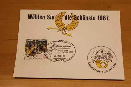 BRD;Sonderblatt,Erinnerungsblatt,Gedenkblatt: Wählen Sie die Schönste 1987; Sonderstempel Schwandorf