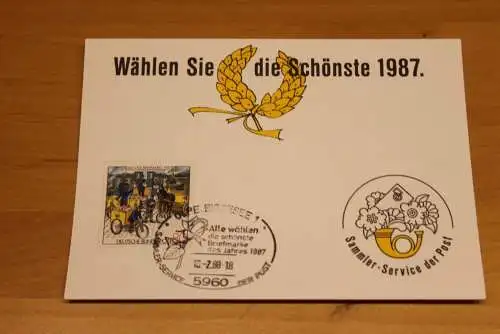 BRD;Sonderblatt,Erinnerungsblatt,Gedenkblatt: Wählen Sie die Schönste 1987; Sonderstempel Olpe, Biggeseee