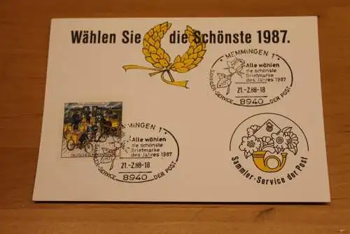 BRD;Sonderblatt,Erinnerungsblatt,Gedenkblatt: Wählen Sie die Schönste 1987; Sonderstempel Memmingen