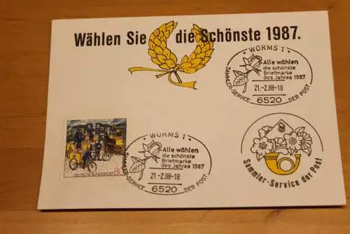 BRD;Sonderblatt,Erinnerungsblatt,Gedenkblatt: Wählen Sie die Schönste 1987; Sonderstempel Worms